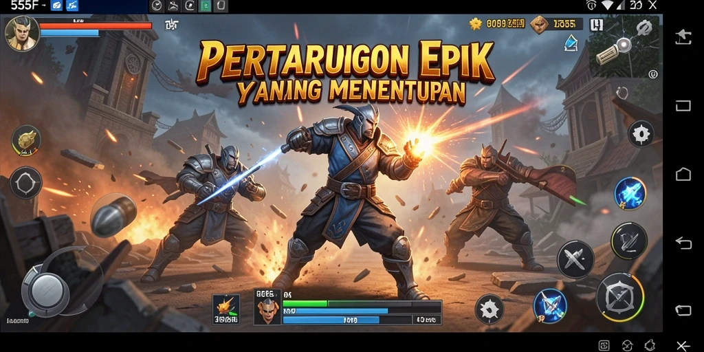 Gambaran gameplay intens dari pertarungan dalam 555F.