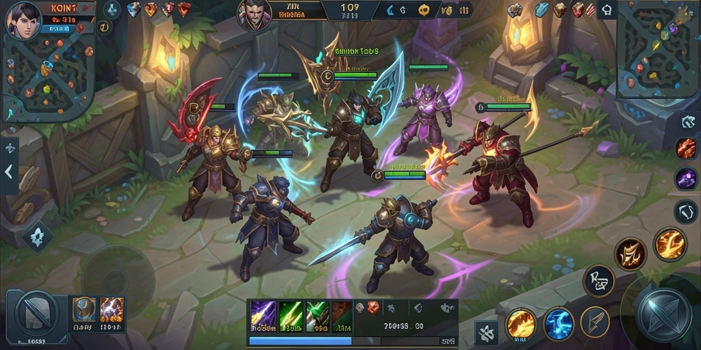 Screenshot KOIN138 menampilkan intensitas pertarungan tim dalam mode MOBA.