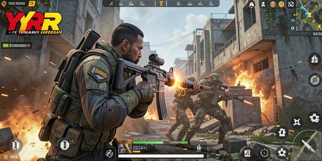Tampilan gameplay YYRR dengan aksi tembak-menembak yang memukau.